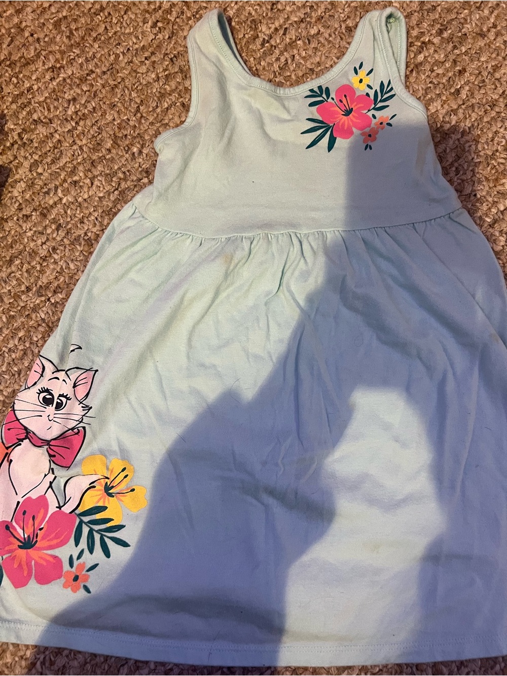 jumping beans Light Blue Tank Dress with Pink Cat and Floral Accents